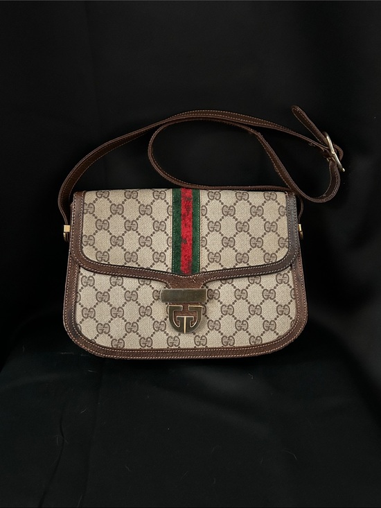 Gucci Handbags - VTG Gucci Ophidia Coated Canvas Shoulder bag w/ Brown Trim Red/Green Sherry Line